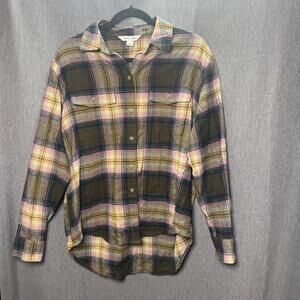 Old Navy Women's M - Olive Green The Boyfriend‎ Shirt Plaid Cotton Flannel